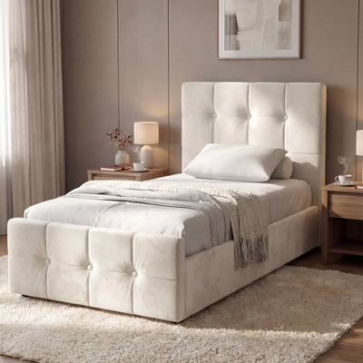 Square Velvet Ottoman Storage Bed Single Beige