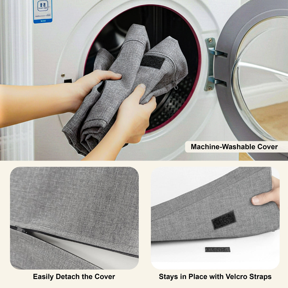 Hallway Shoe Storage Bench With Cushion & Adjustable Shelves features a machine-washable, detachable cover with Velcro straps for secure fit.