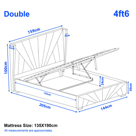 Diagram of a double bed with dimensions labeled