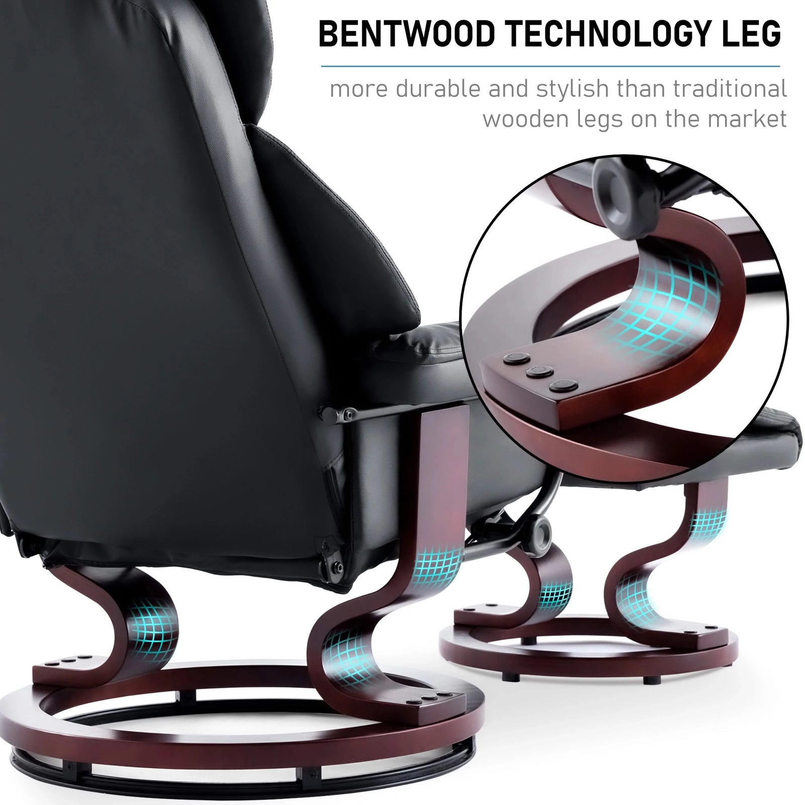 Swivel Recliner Chair with Footstool - Recliner Armchair featuring bentwood technology legs for enhanced durability and modern style. Ideal for living rooms.