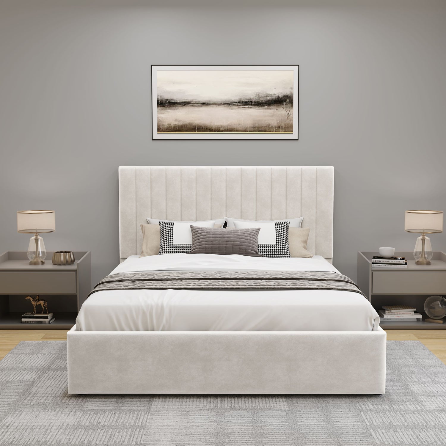 Ottoman double beds frame with spacious storage, ideal for a tidy and organized room.
