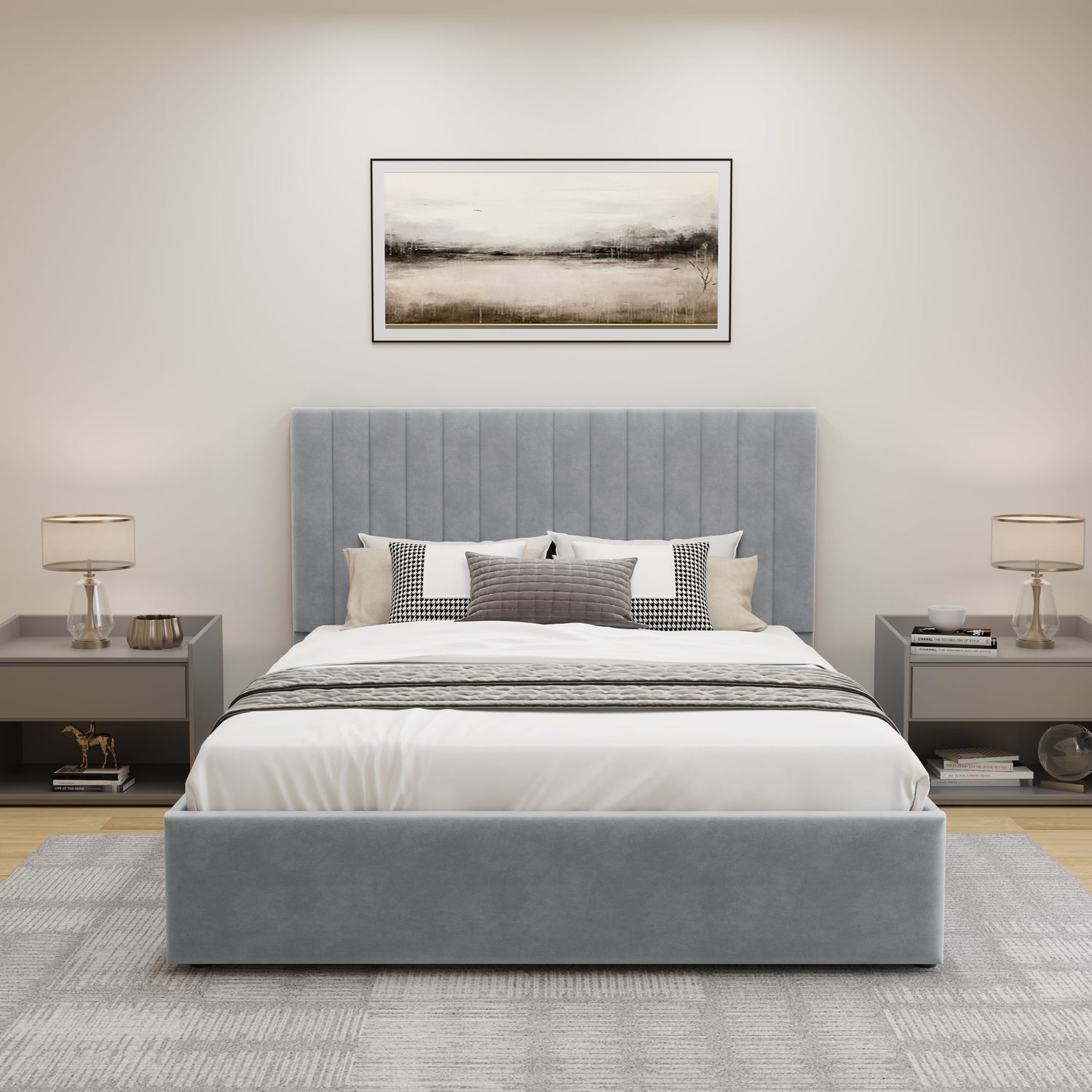 Ottoman king-size bed frame with spacious storage, perfect for a tidy, stylish room.