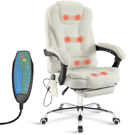 designed in cozy white fur, this 8 point massage office chair delivers premium comfort with full-body massage features