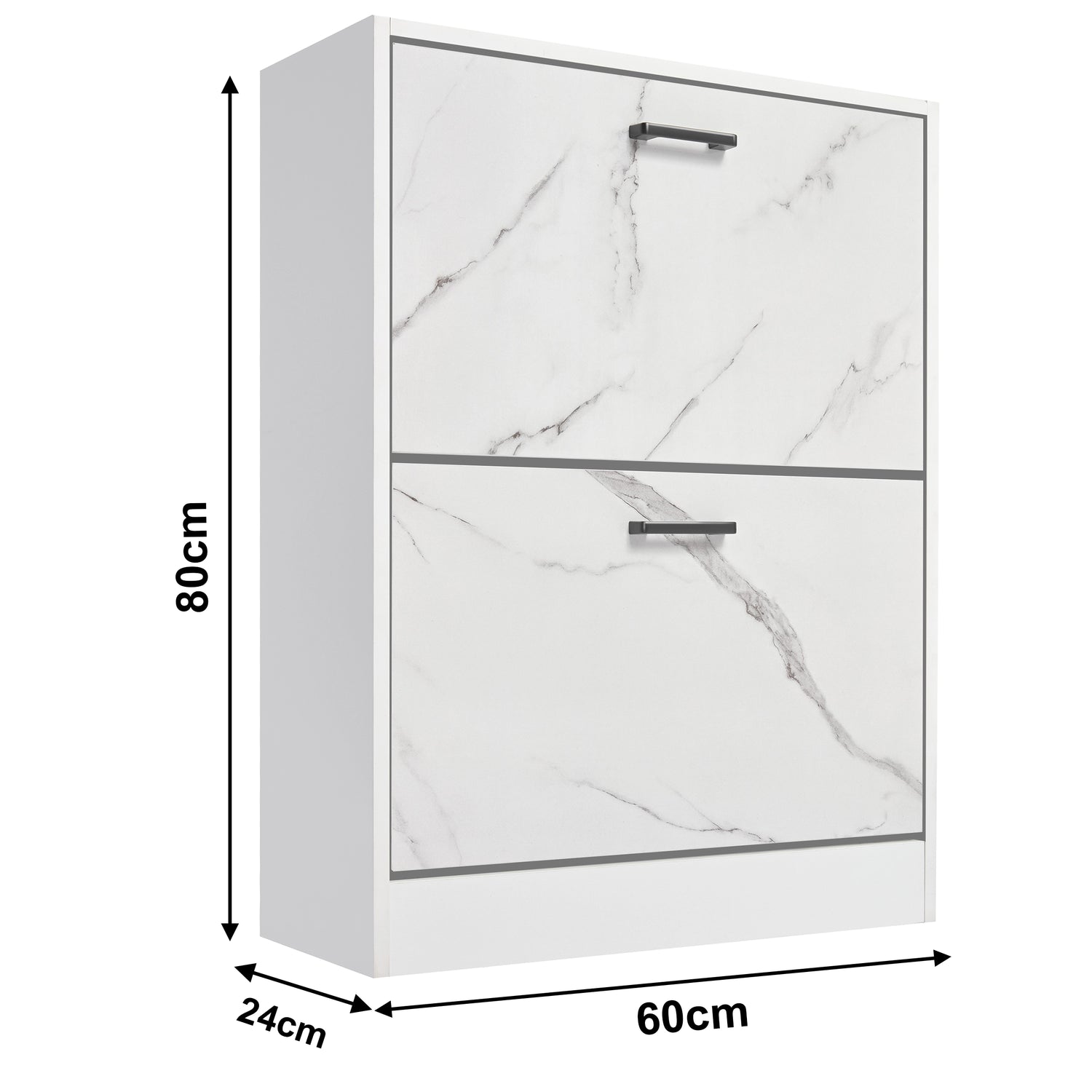 dimensions of the white marble wooden shoe storage cabinet: width 60 cm, depth 24 cm, and height 80 cm.