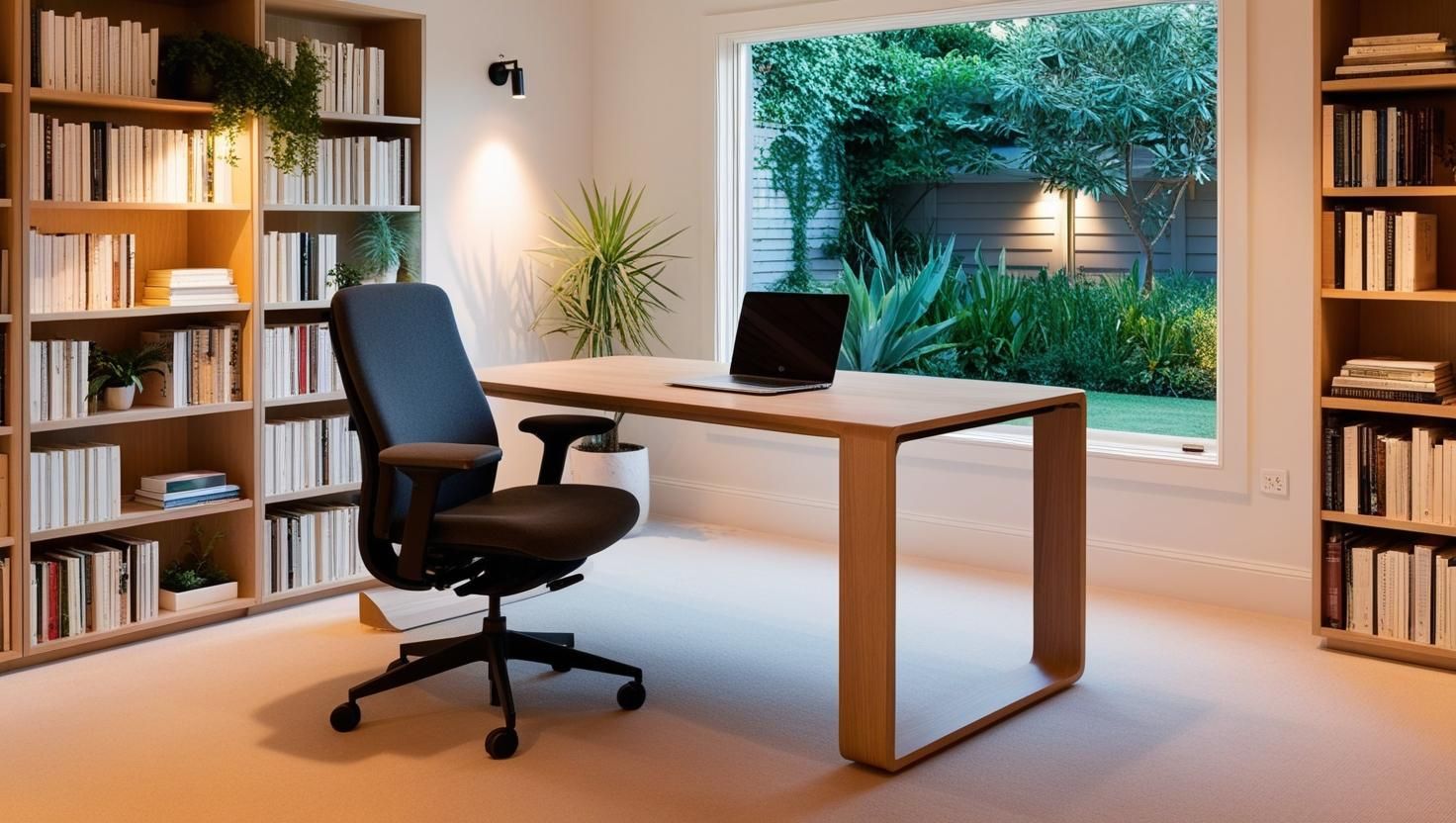 Home office furniture nearby a window. 