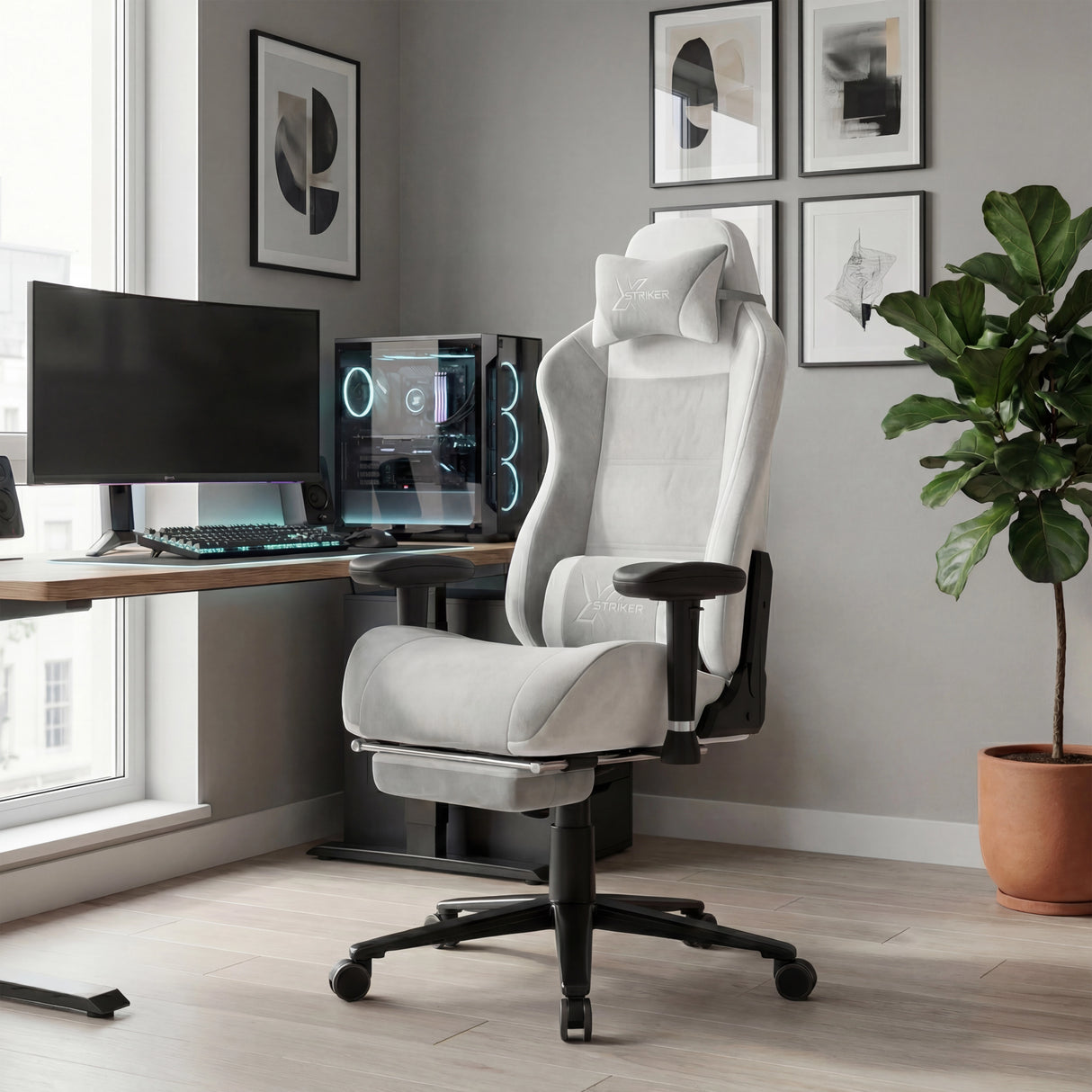 Xstriker Velvet Gaming Chair with Footrest – Wide Ergonomic Chair