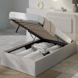Boucle Upholstered Ottoman Storage Bed with Curved Headboard