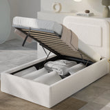 Boucle Upholstered Ottoman Storage Bed with Curved Headboard