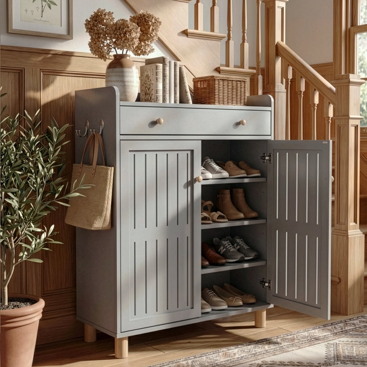 4-Tier Shoe Storage Cabinet with Adjustable Shelves Hallway