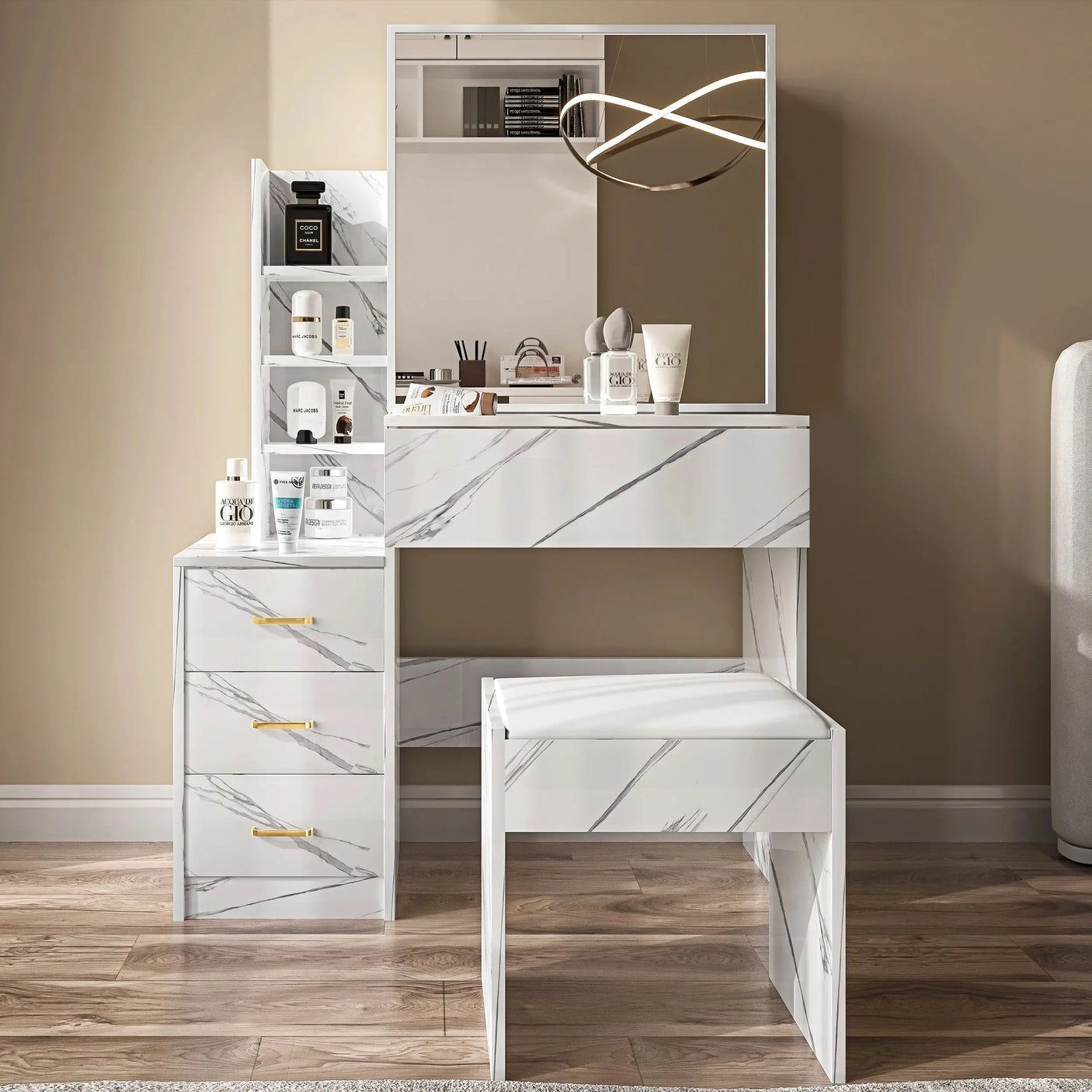 Dressing Table with Storage, Drawers and Mirror - Vanity Makeup Table