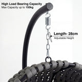 Round Garden Hanging Egg Chair with adjustable 28cm chain and spring, supports up to 150kg for secure outdoor seating.