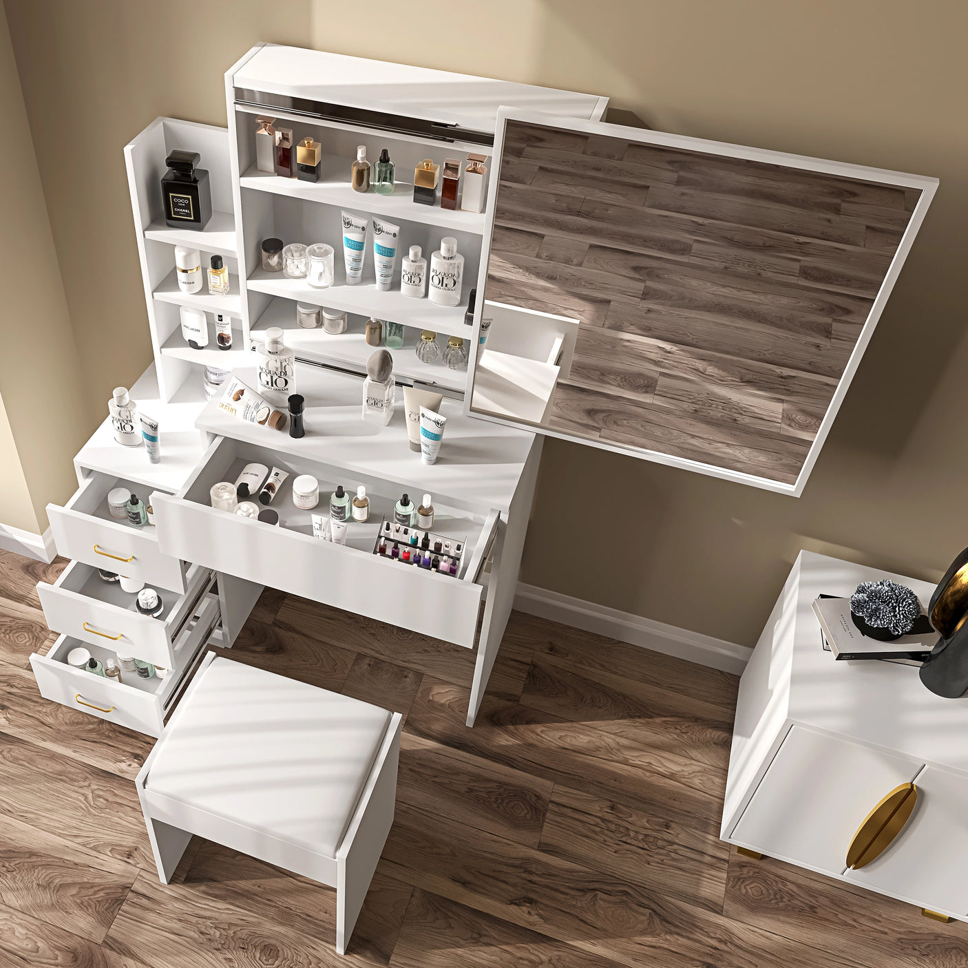 Dressing Table with Storage, Drawers and Mirror - Vanity Makeup Table