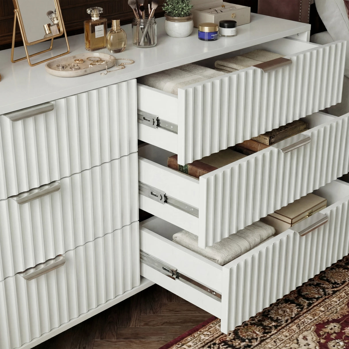 Flutrina Painted Wide Chest of 6 Drawers Bedroom Dresser