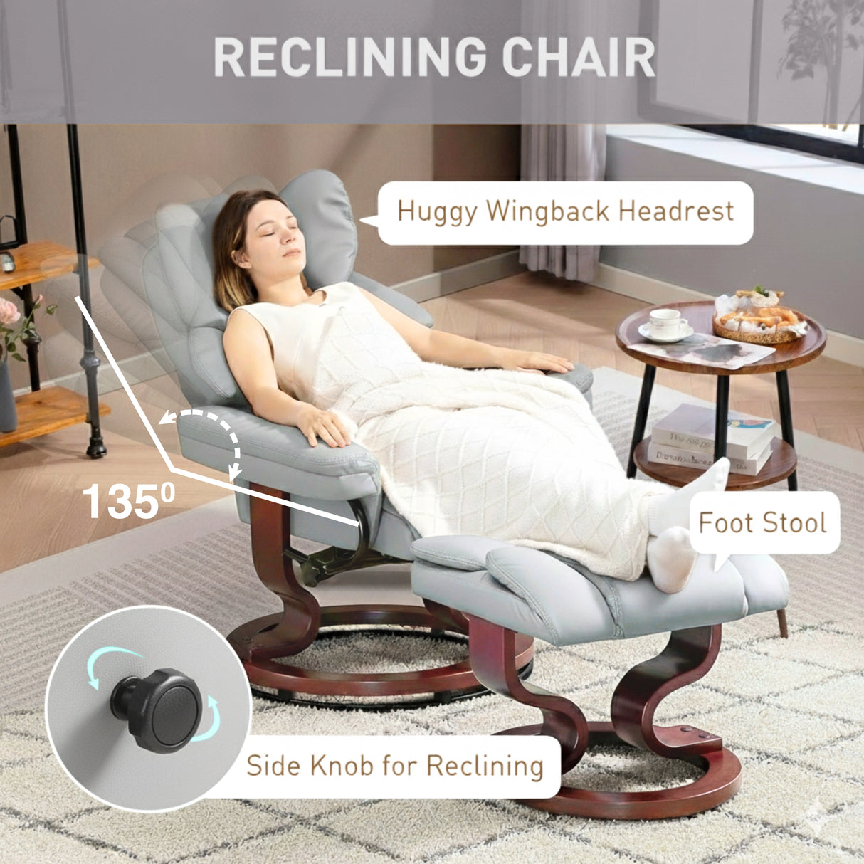 Swivel Recliner Chair with Footstool - Recliner Armchair