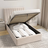 Vertical Line Ottoman Storage Bed - Velvet Ottoman Bed Frame