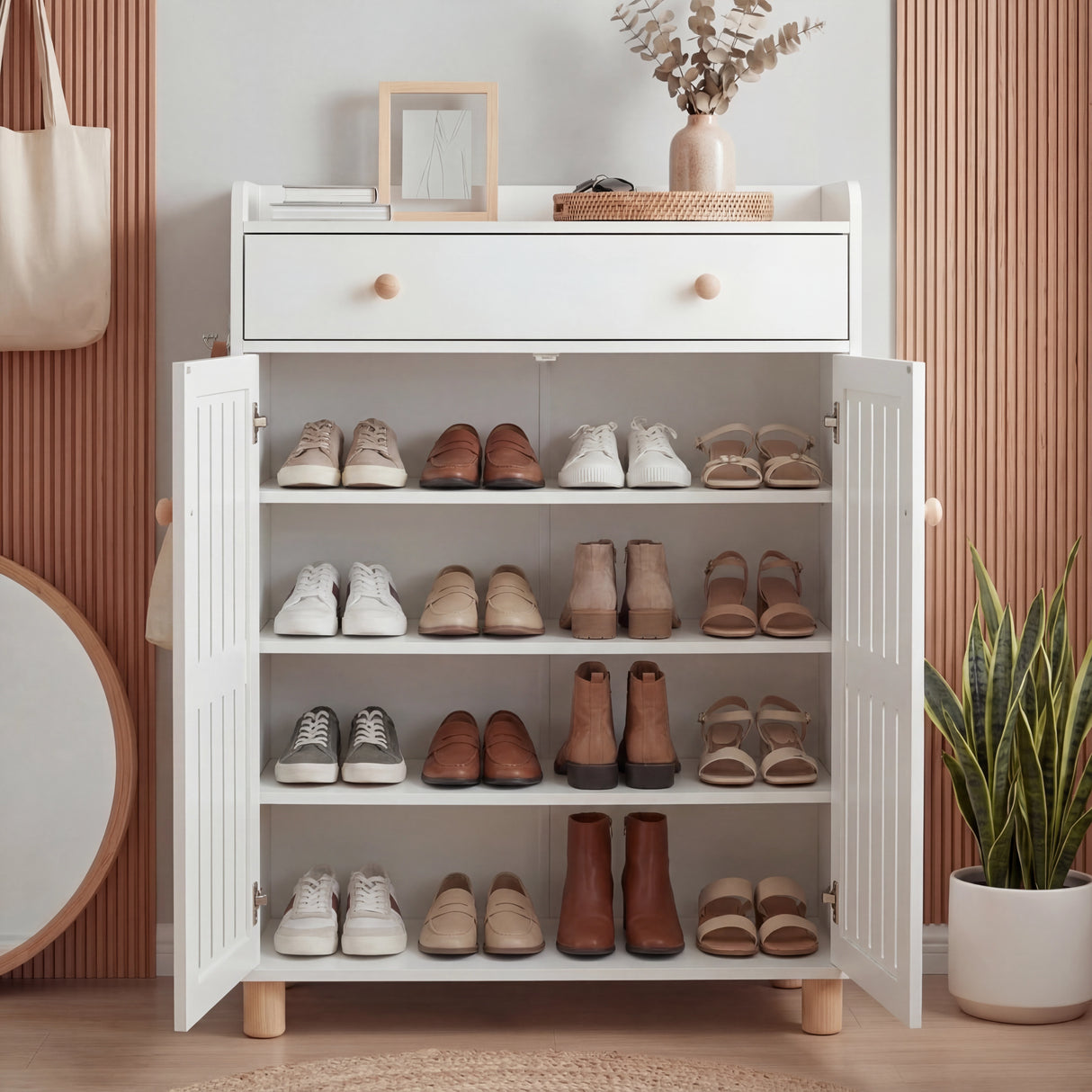 4-Tier Shoe Storage Cabinet with Adjustable Shelves Hallway