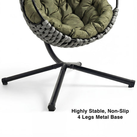 Round Garden Hanging Egg Chair featuring a 4-leg metal base for high stability and non-slip support in outdoor settings.