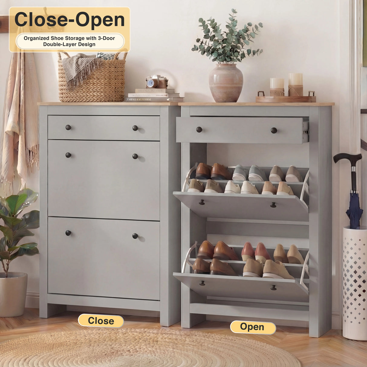 Modern Shoe Cabinet With Drawers | 2 Door Shoe Storage