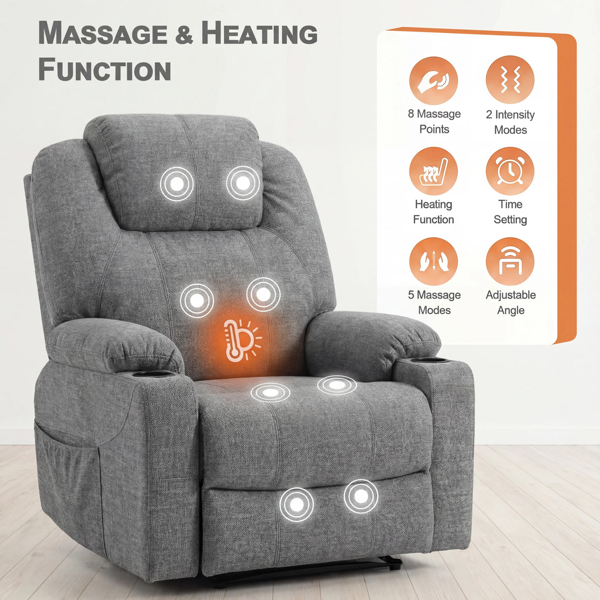 Riser Recliner Chair With Cup Holder, Heat and Massage