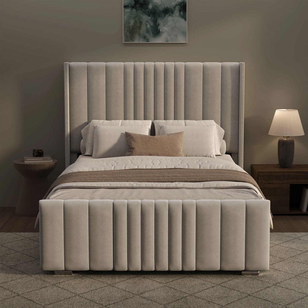 Winged Ottoman Bed Frame with Lines - Ottoman Storage Bed