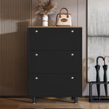 3 Door Narrow Shoe Cabinet | Tall Shoe Storage With Hooks
