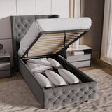 Cross Pattern Velvet Ottoman Storage Bed - Winged Bed Frame