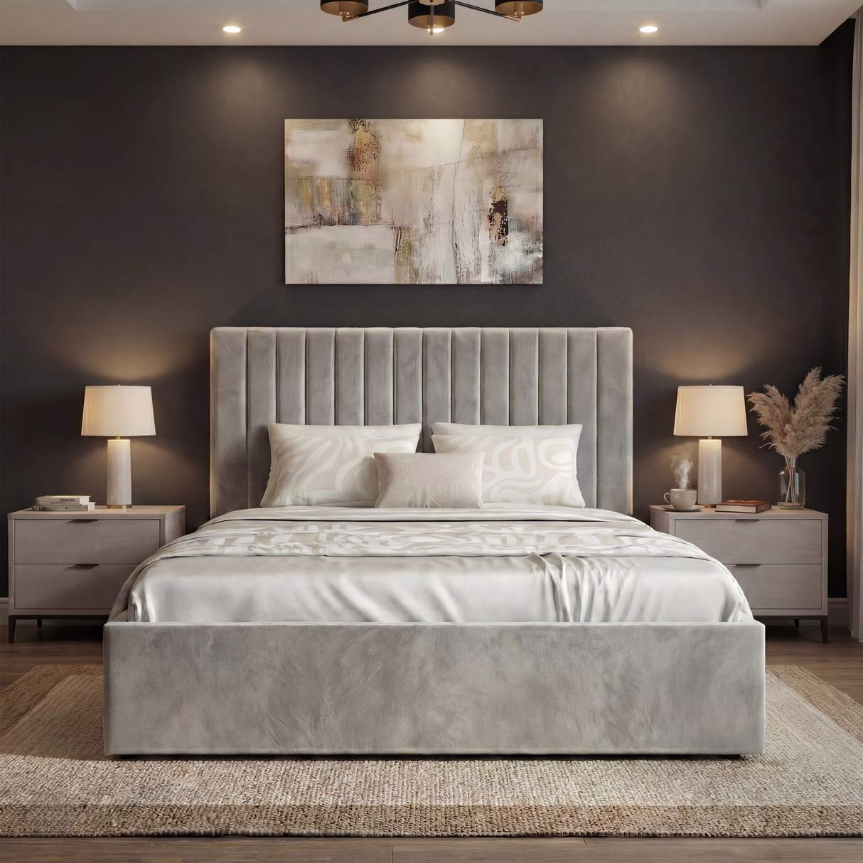 Vertical Line Ottoman Storage Bed - Velvet Ottoman Bed Frame