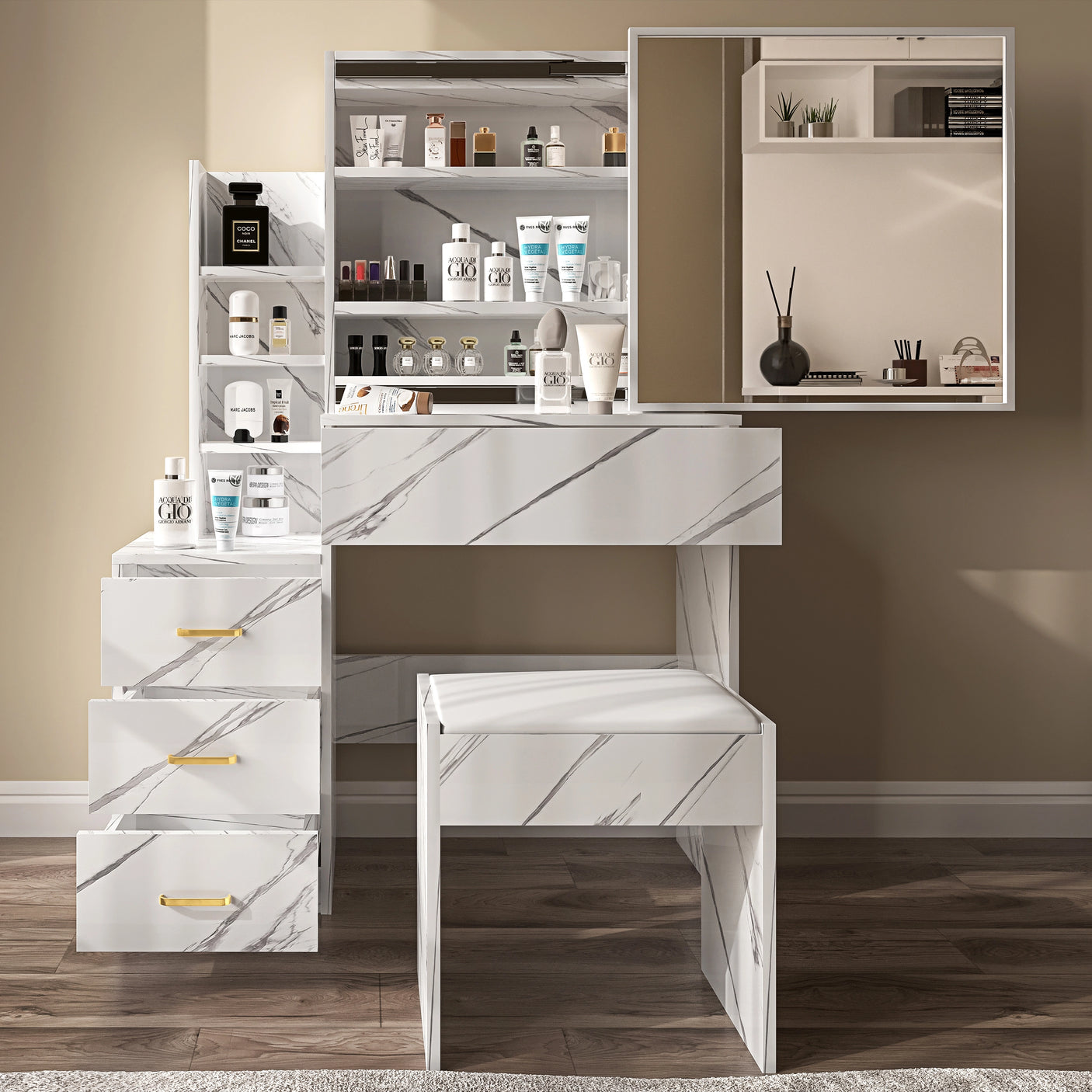 Dressing Table with Storage, Drawers and Mirror - Vanity Makeup Table