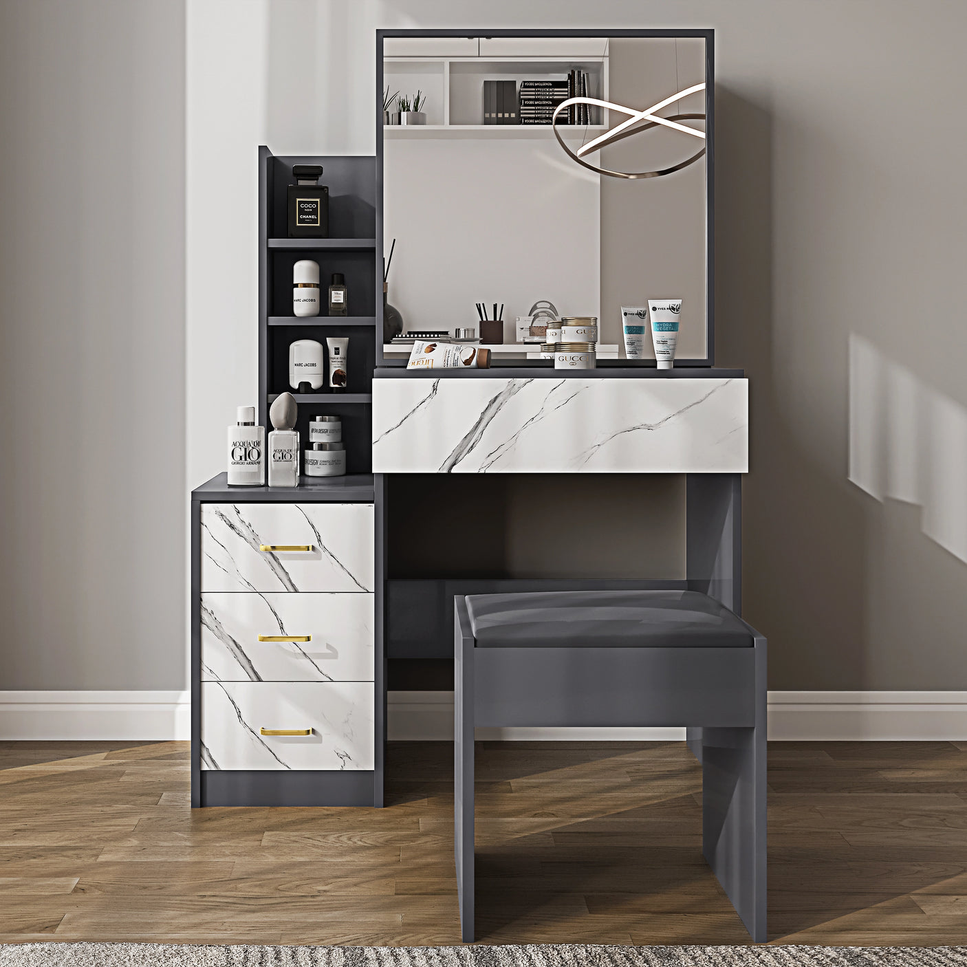 Dressing Table with Storage, Drawers and Mirror - Vanity Makeup Table