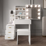 Dressing Table with Mirror and Lights, Drawers - Vanity Makeup Table