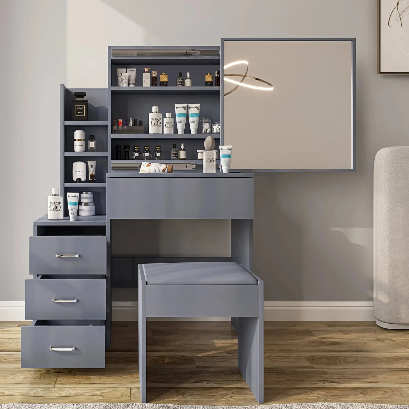 Dressing Table with Storage, Drawers and Mirror - Vanity Makeup Table