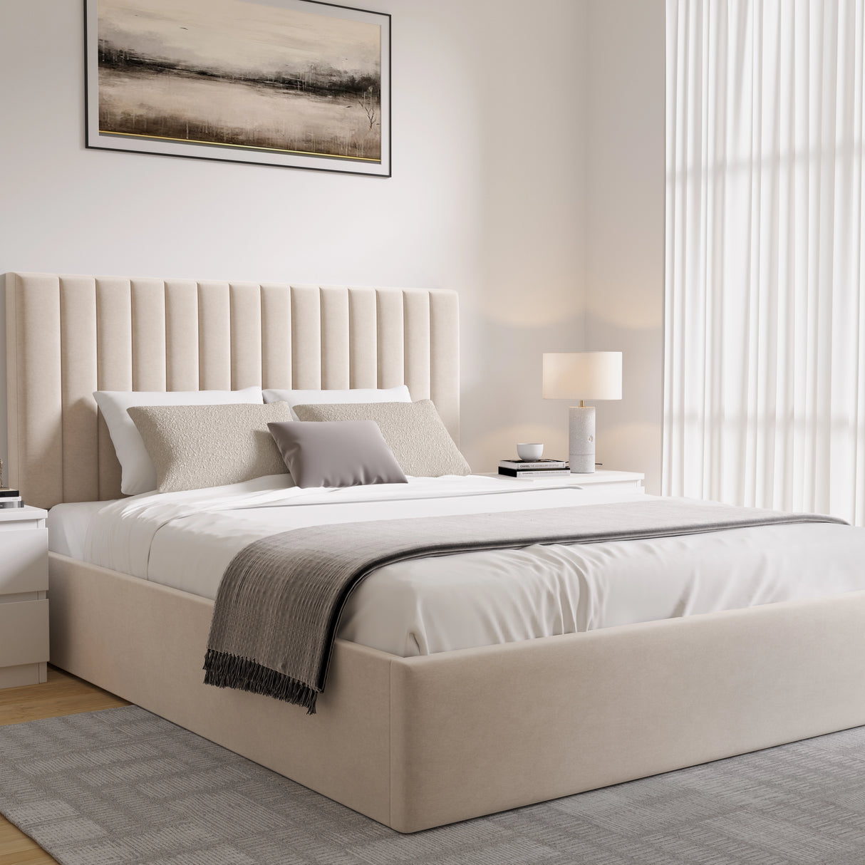 Vertical Line Ottoman Storage Bed - Velvet Ottoman Bed Frame