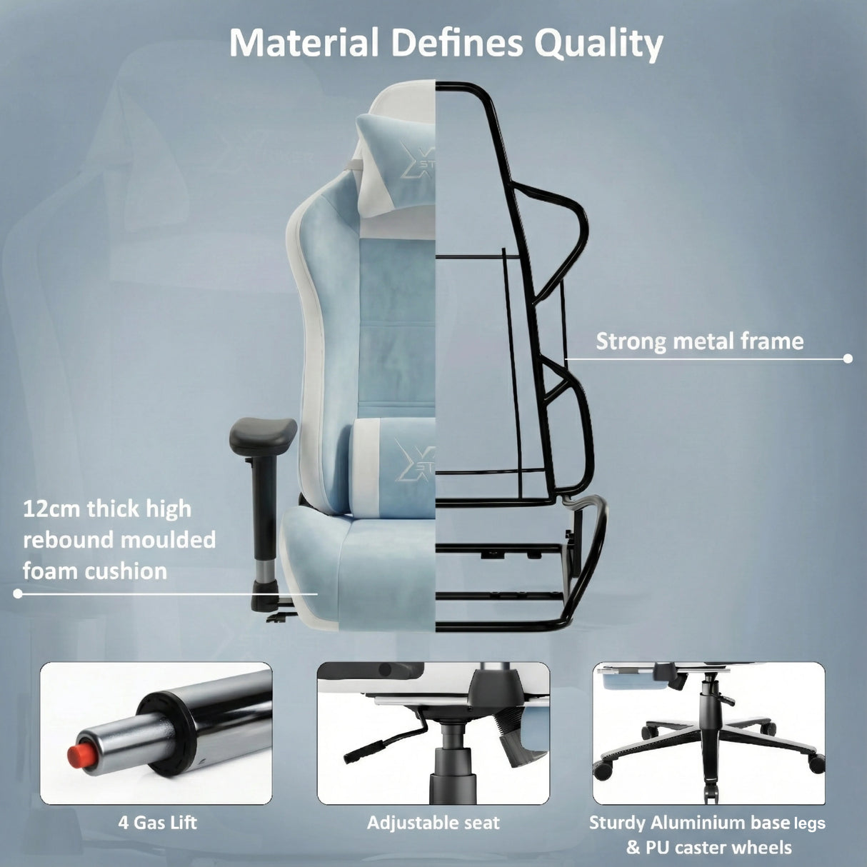 Xstriker Velvet Gaming Chair with Footrest – Wide Ergonomic Chair