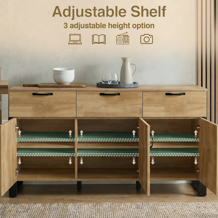 Ironmere Mango Wood Effect 3 Door Sideboard Cabinet