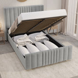 Winged Ottoman Bed Frame with Lines - Ottoman Storage Bed