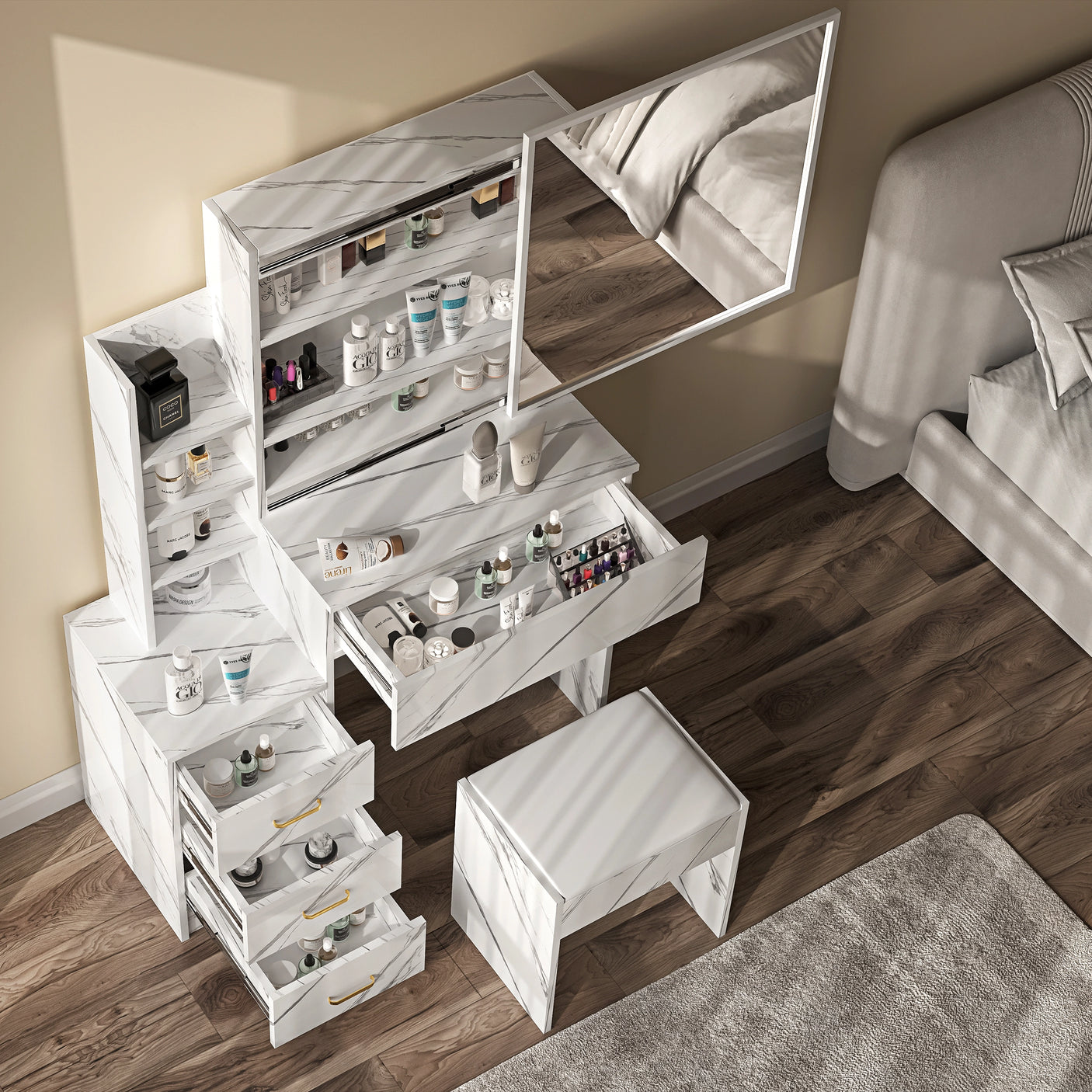 Dressing Table with Storage, Drawers and Mirror - Vanity Makeup Table