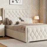 Cross Puffed Ottoman Storage Bed - Velvet Ottoman Bed Frame