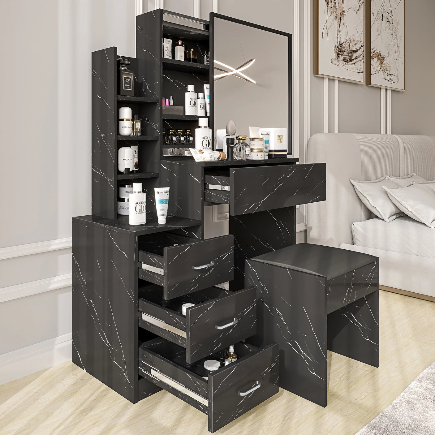 Dressing Table with Storage, Drawers and Mirror - Vanity Makeup Table