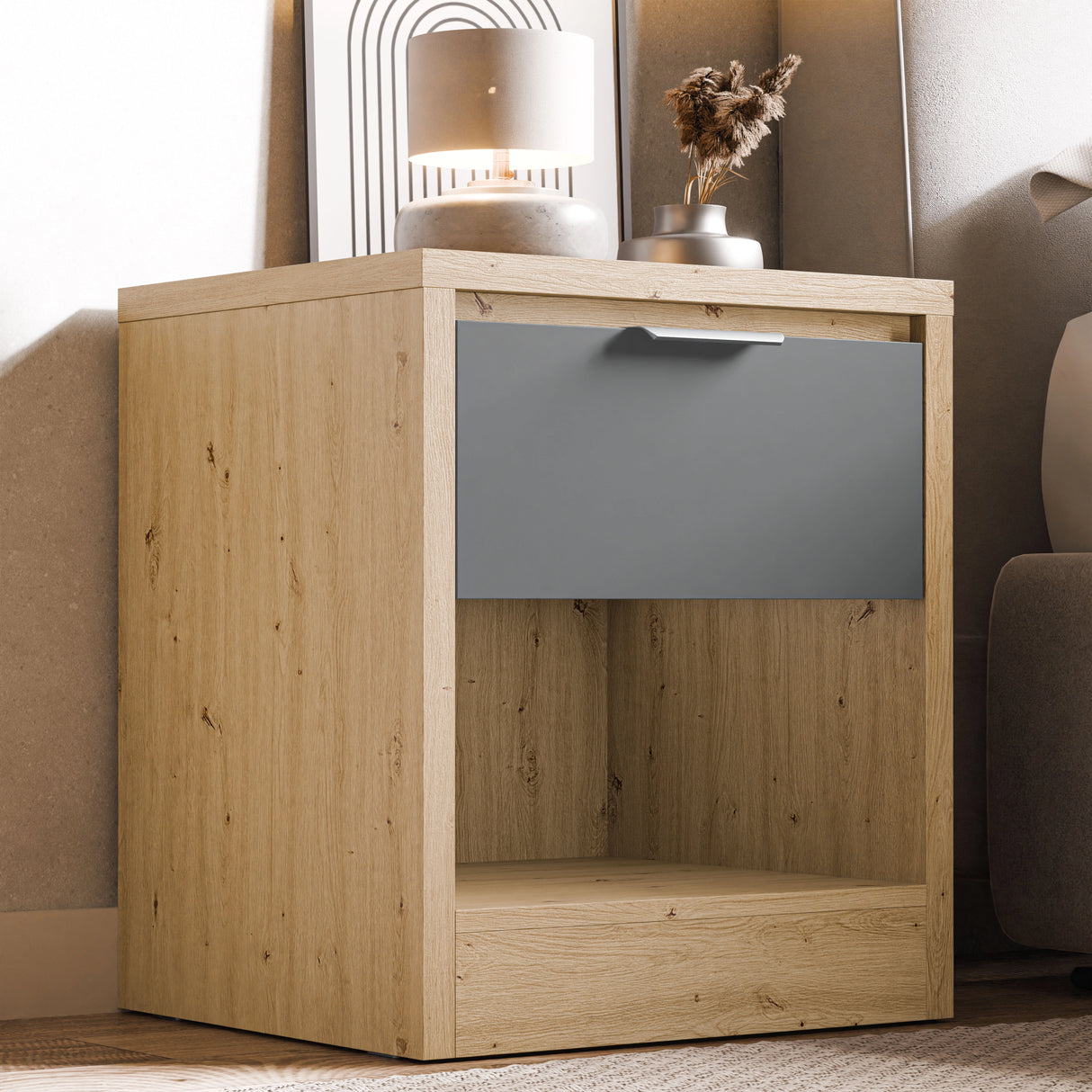 Skova 1 Drawer Bedside Table - Bedside Nightstand