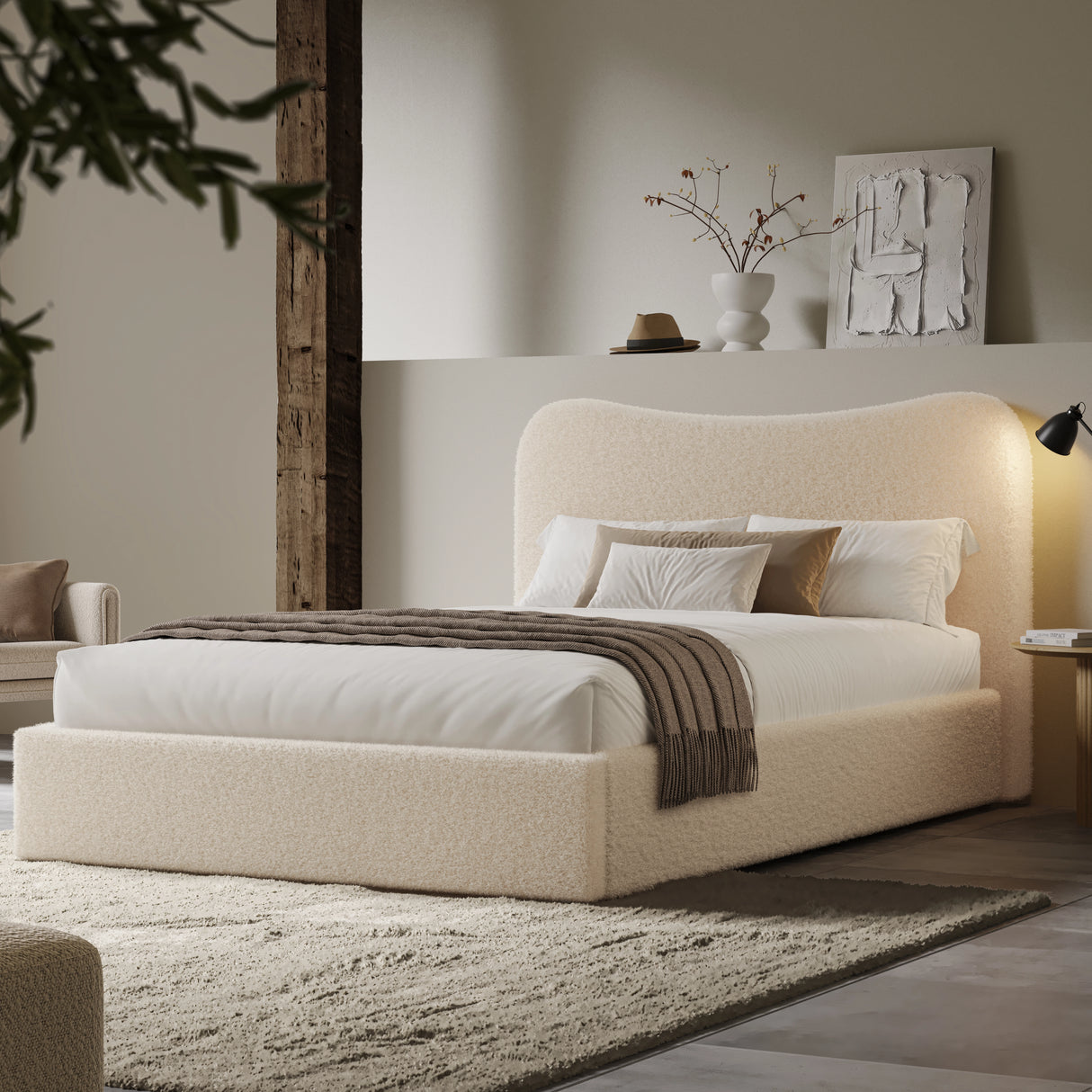 Curved Headboard Ottoman Storage Bed - Boucle Ottoman Bed Frame