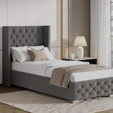 Cross Pattern Velvet Ottoman Storage Bed - Winged Bed Frame