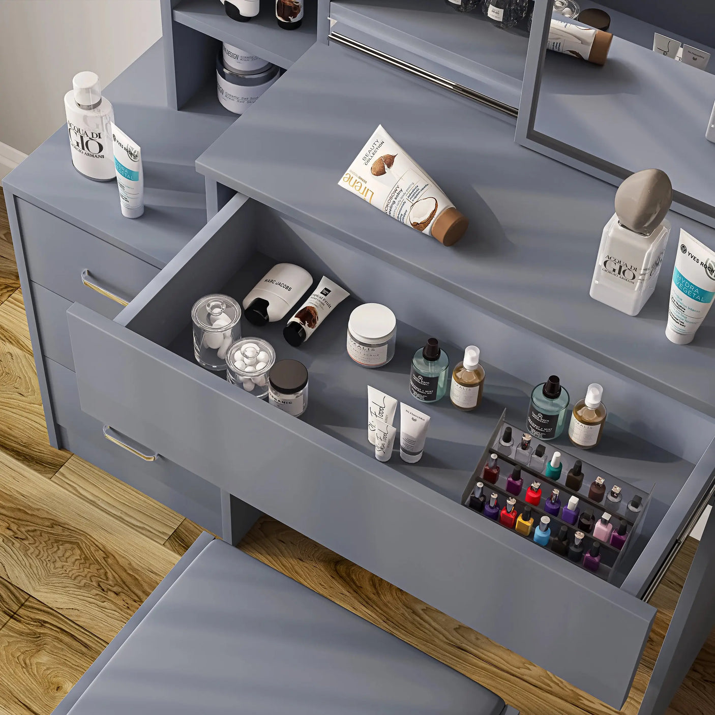 Dressing Table with Storage, Drawers and Mirror - Vanity Makeup Table