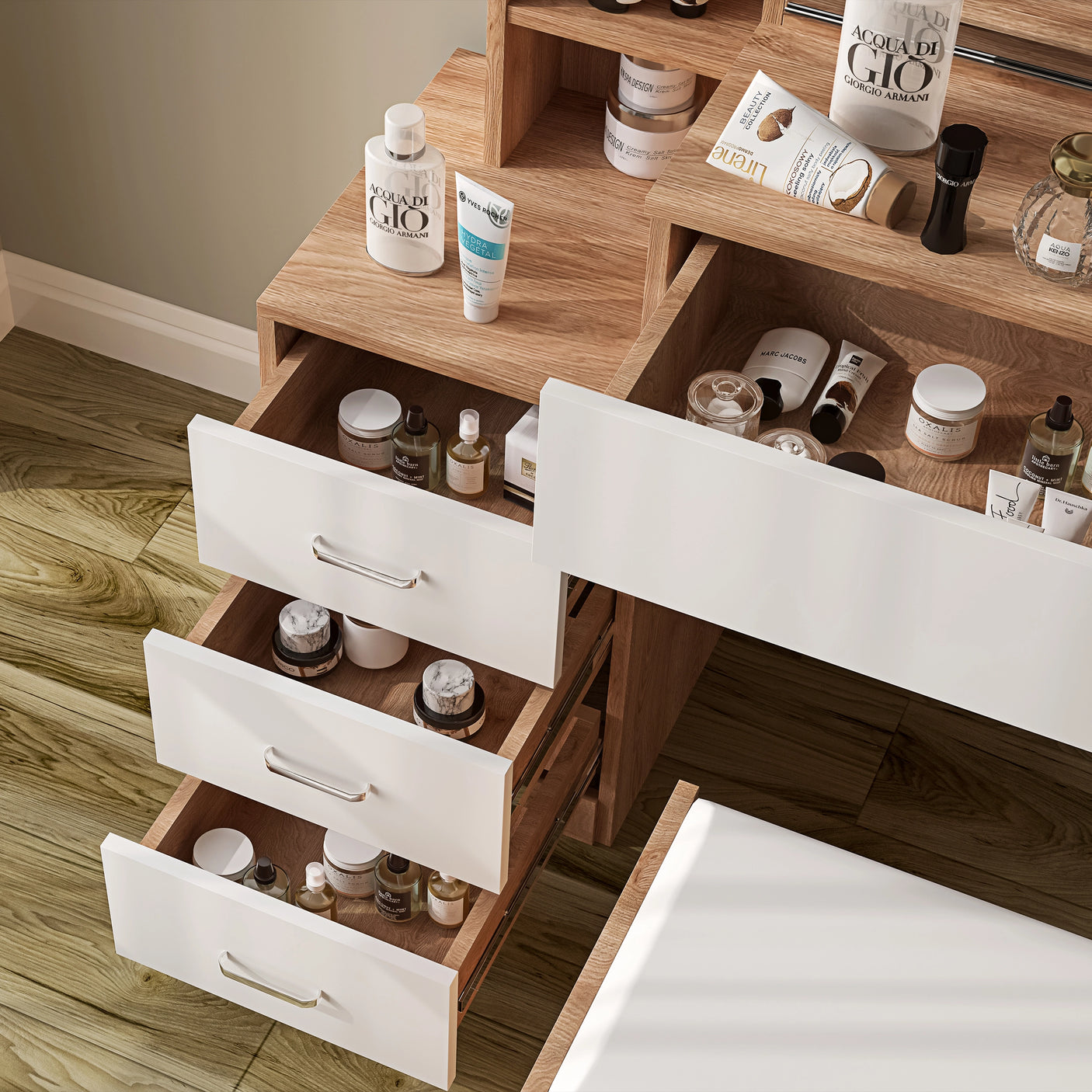 Dressing Table with Storage, Drawers and Mirror - Vanity Makeup Table