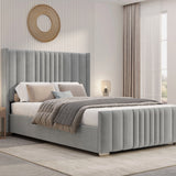 Winged Ottoman Bed Frame with Lines - Ottoman Storage Bed