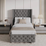 Cross Pattern Velvet Ottoman Storage Bed - Winged Bed Frame