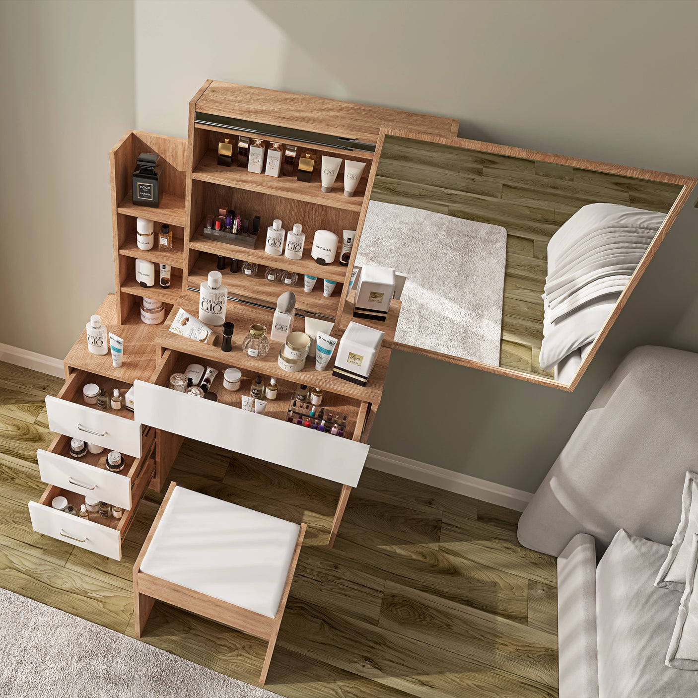 Dressing Table with Storage, Drawers and Mirror - Vanity Makeup Table
