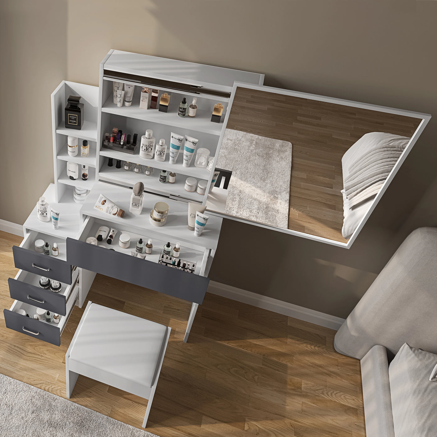 Dressing Table with Storage, Drawers and Mirror - Vanity Makeup Table