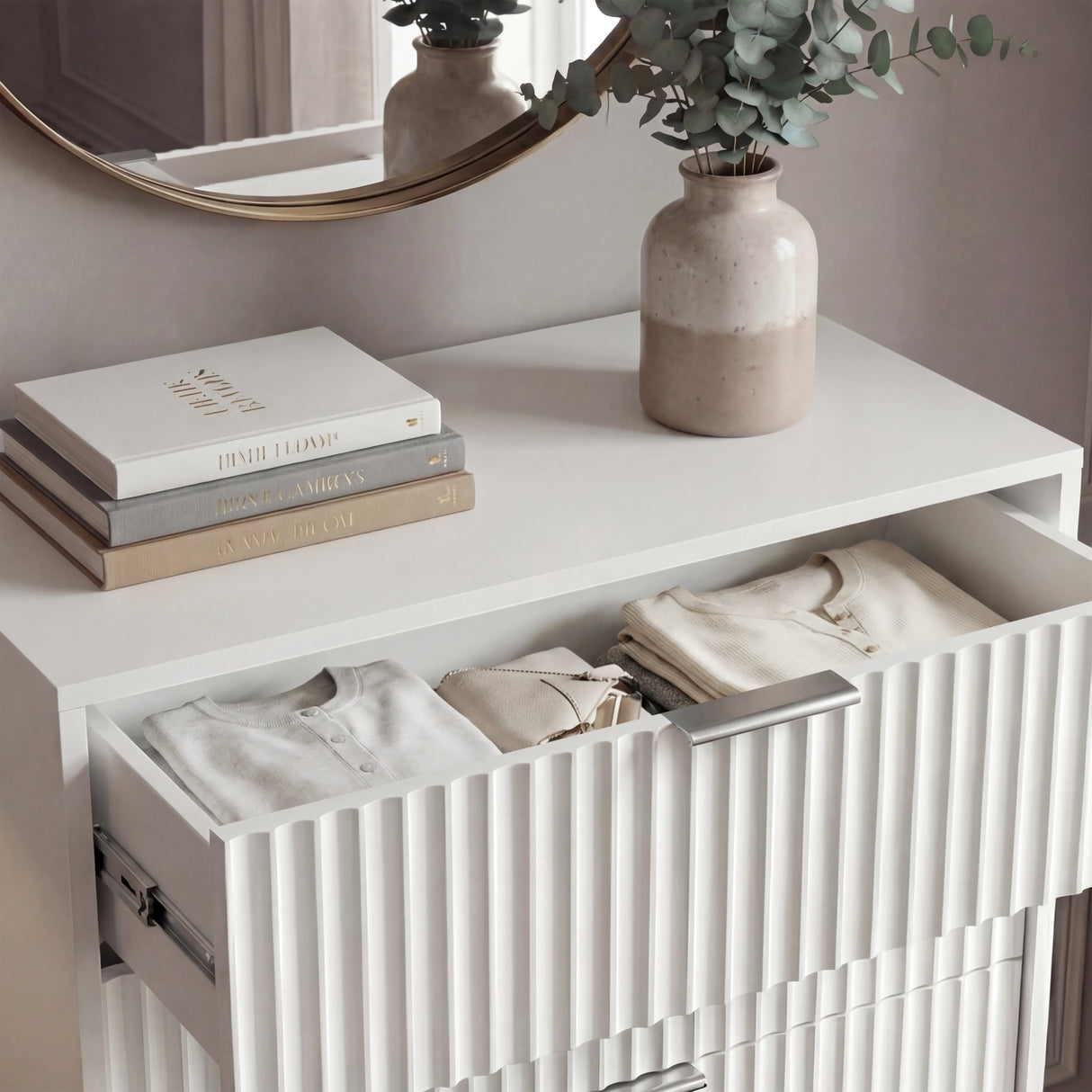 Flutrina Painted Tall Chest of 5 Drawers with Metal Handles