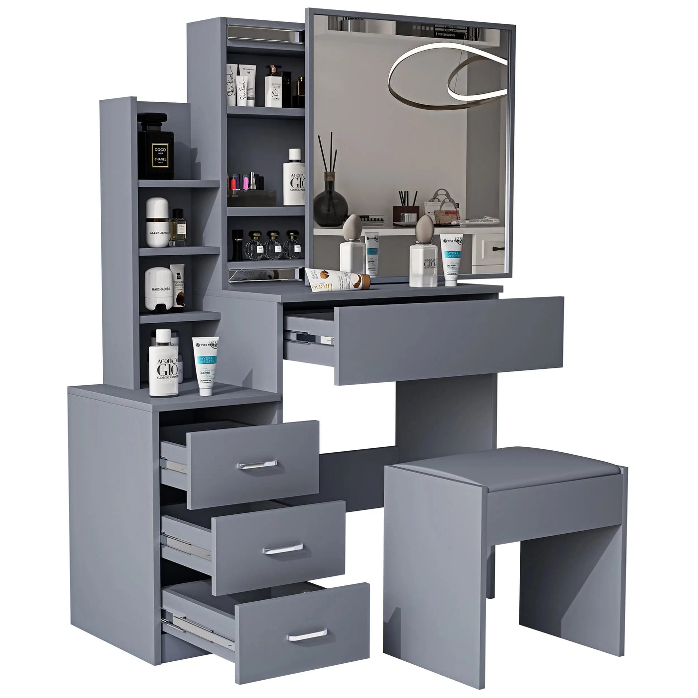 Dressing Table with Storage, Drawers and Mirror - Vanity Makeup Table