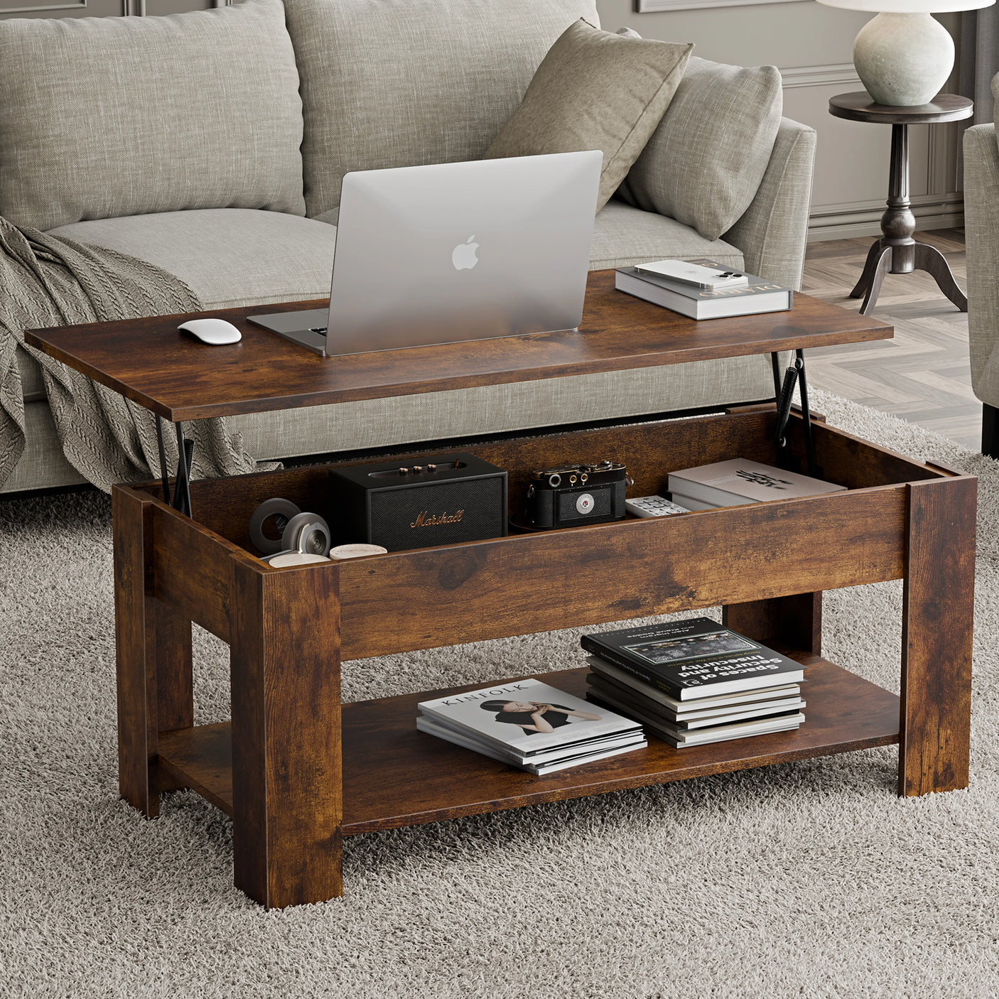 Lift top Coffee Table with Storage | Lift up Center Table 100cm Wide